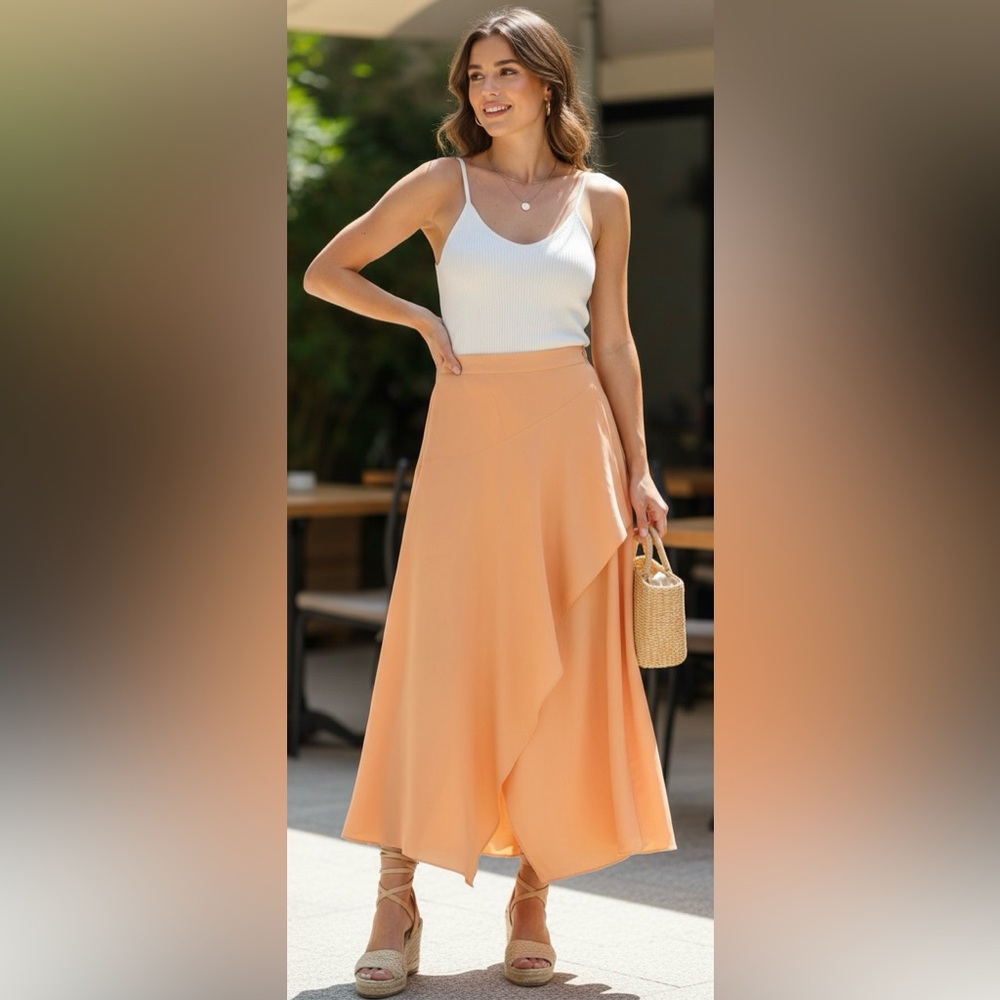 BCBG MAXAZRIA light orange/yellow asymmetrical wrap skirt, side zipper, XS